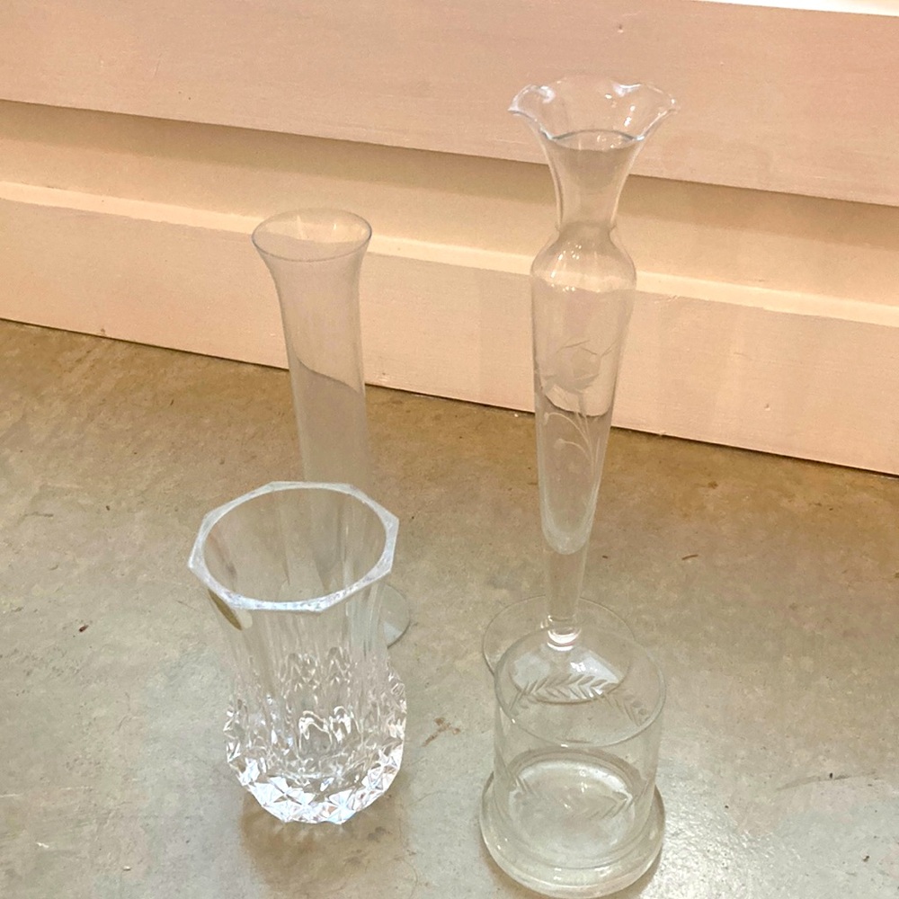 CHOICE of ONE. Clear Glass Vase   Crystal  vintage etched and more. See deets